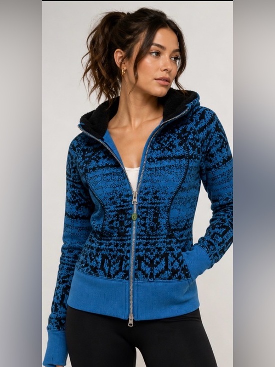 lululemon athletica Tops - Lululemon Scuba Hoodie Special Edition Blue Black Fair Isle Sherpa Sz 6 Rare